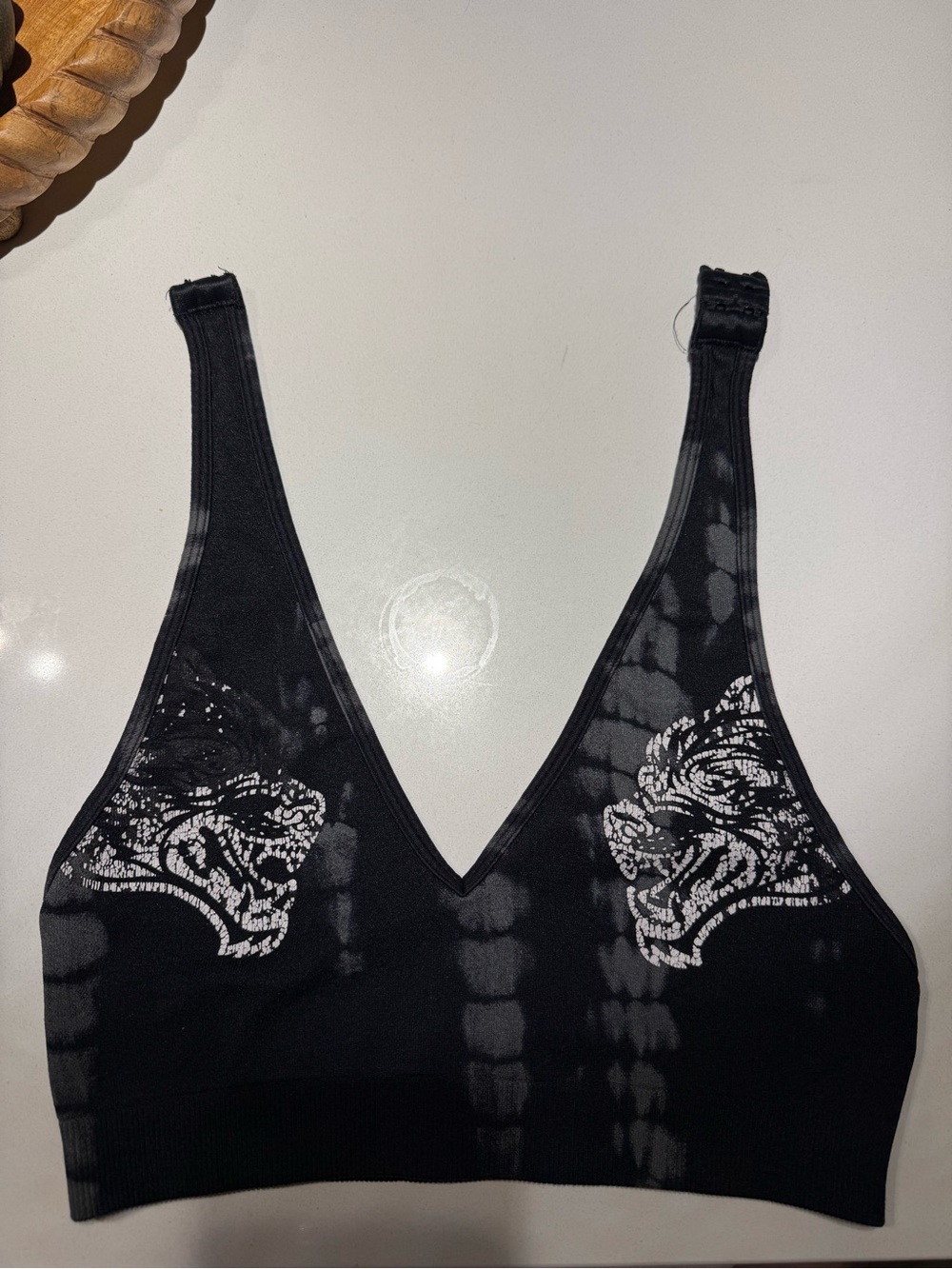 Darc Sport Black Tie-Dye V-Neck Bralette with White Graphic